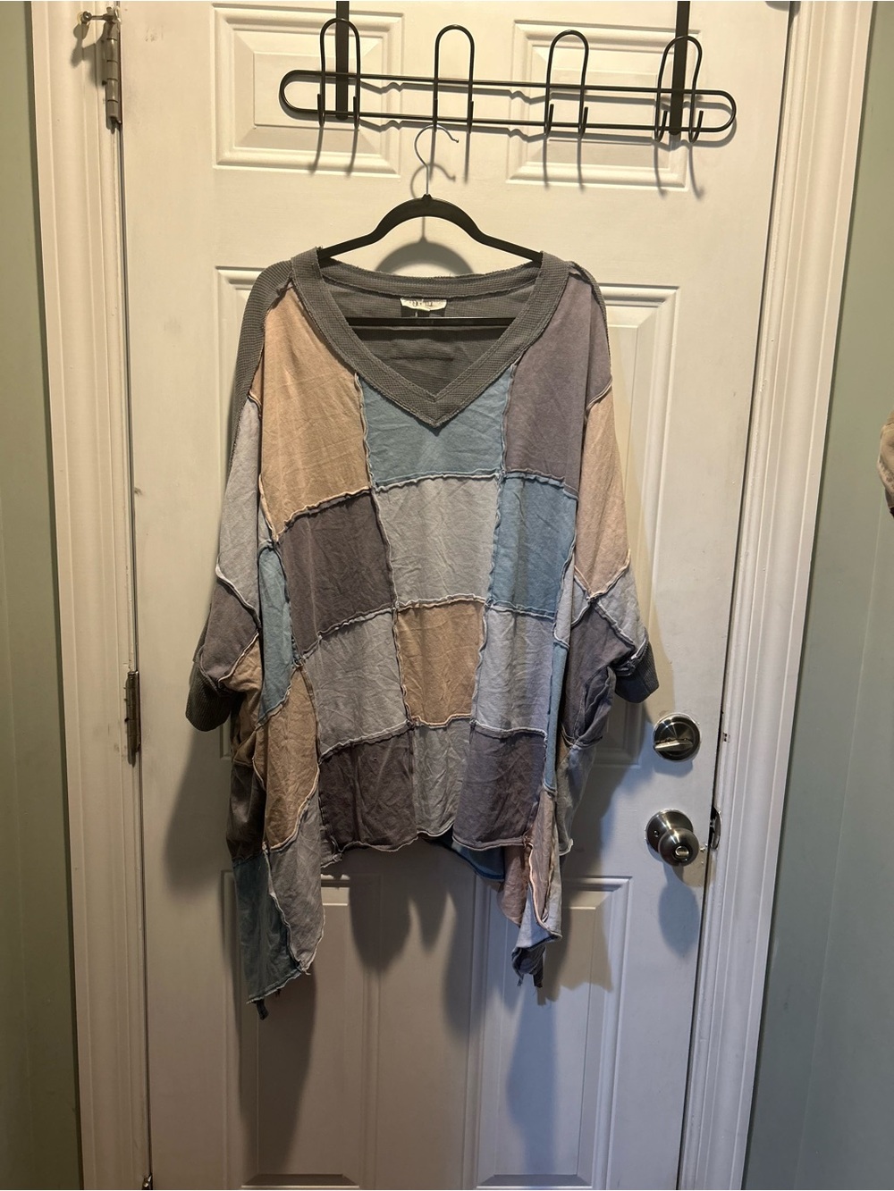 Patchwork V-Neck Oversized Sweater - Multi